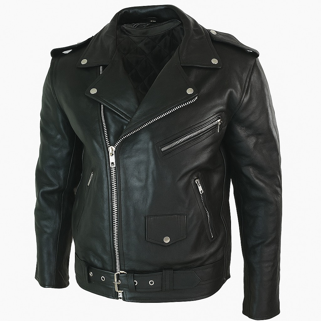 Men’s Motorcycle Leather Jacket Genuine Sheepskin Brando Style Black Biker Jacket - Image 2