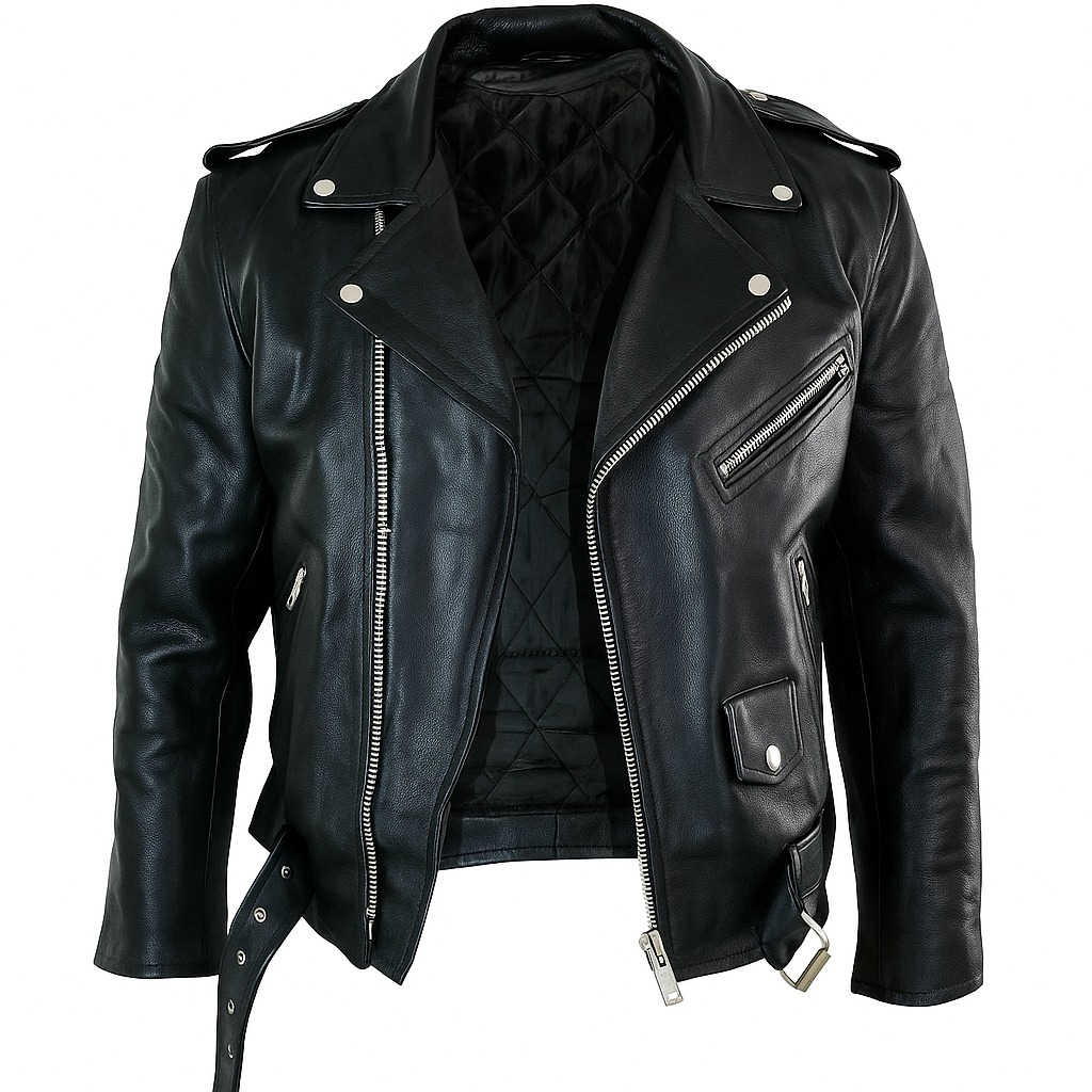 Men’s Motorcycle Leather Jacket Genuine Sheepskin Brando Style Black Biker Jacket - Image 3