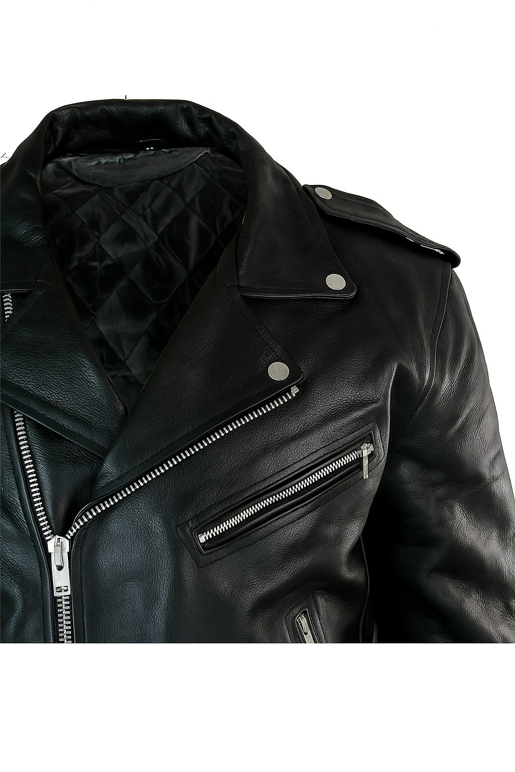 Men’s Motorcycle Leather Jacket Genuine Sheepskin Brando Style Black Biker Jacket - Image 4