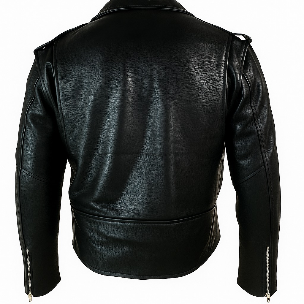 Men’s Motorcycle Leather Jacket Genuine Sheepskin Brando Style Black Biker Jacket - Image 5