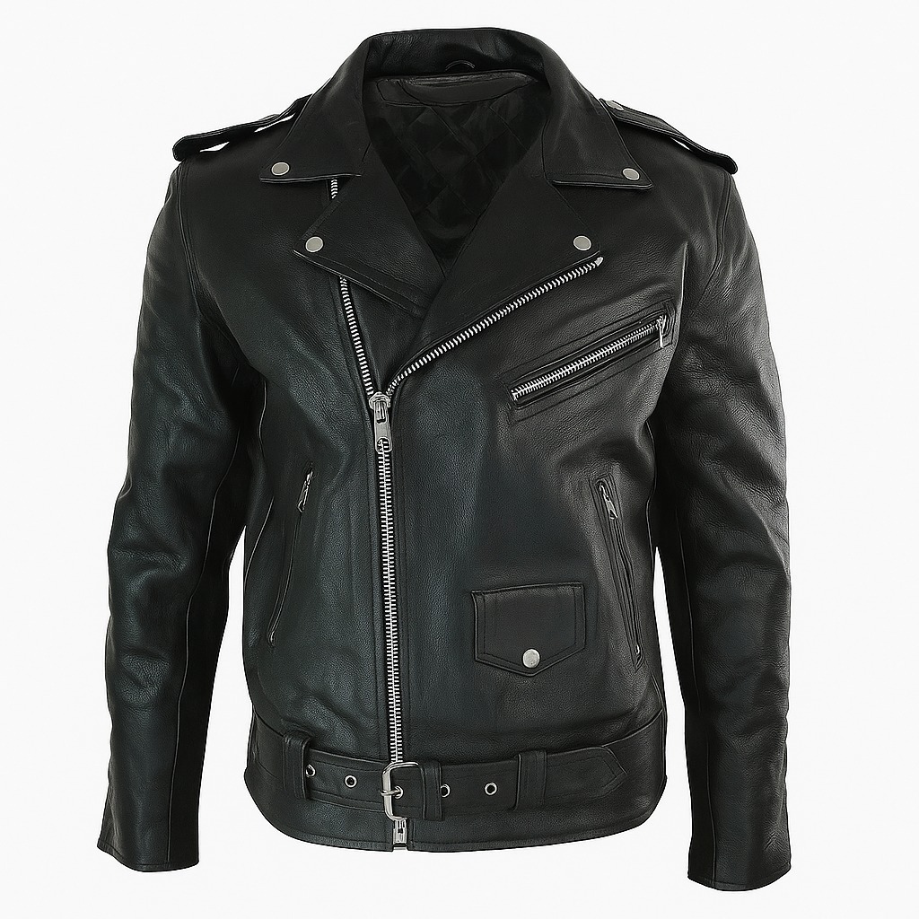 Men’s Motorcycle Leather Jacket Genuine Sheepskin Brando Style Black Biker Jacket