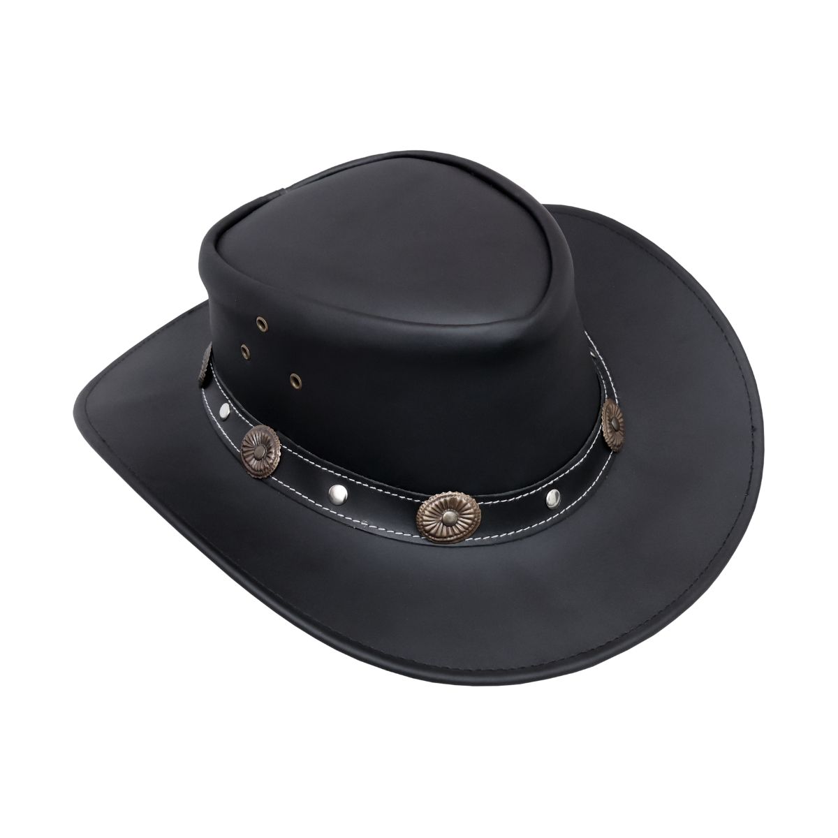 Black Leather Cowboy Hat – Genuine Cowhide Western Wide Brim Rodeo Hat for Men & Women