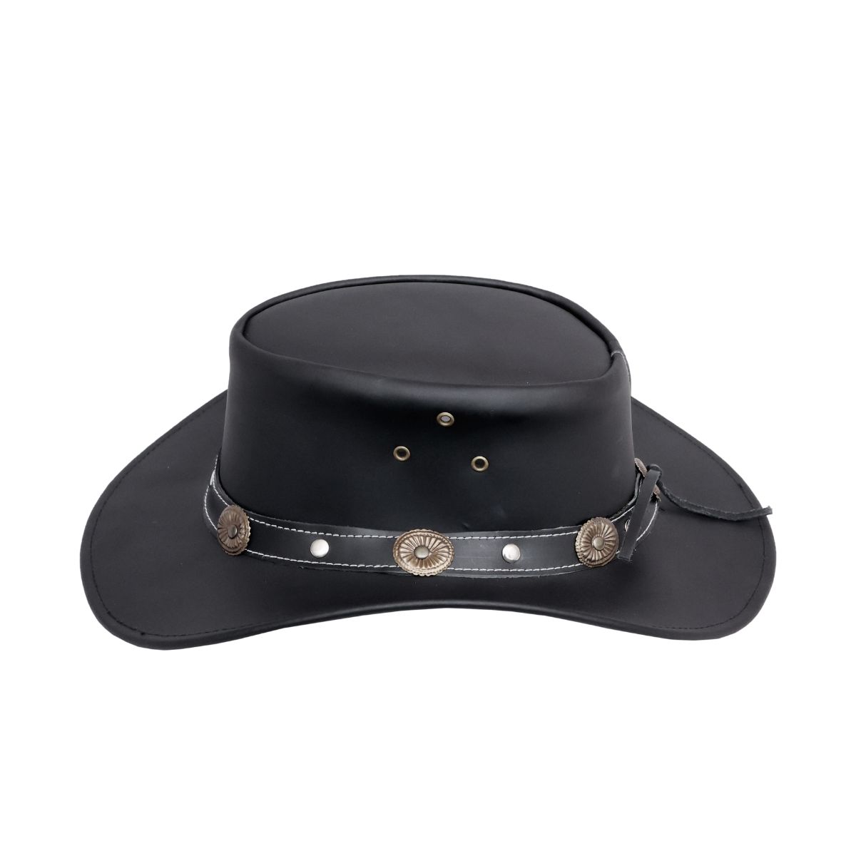 Black Leather Cowboy Hat – Genuine Cowhide Western Wide Brim Rodeo Hat for Men & Women